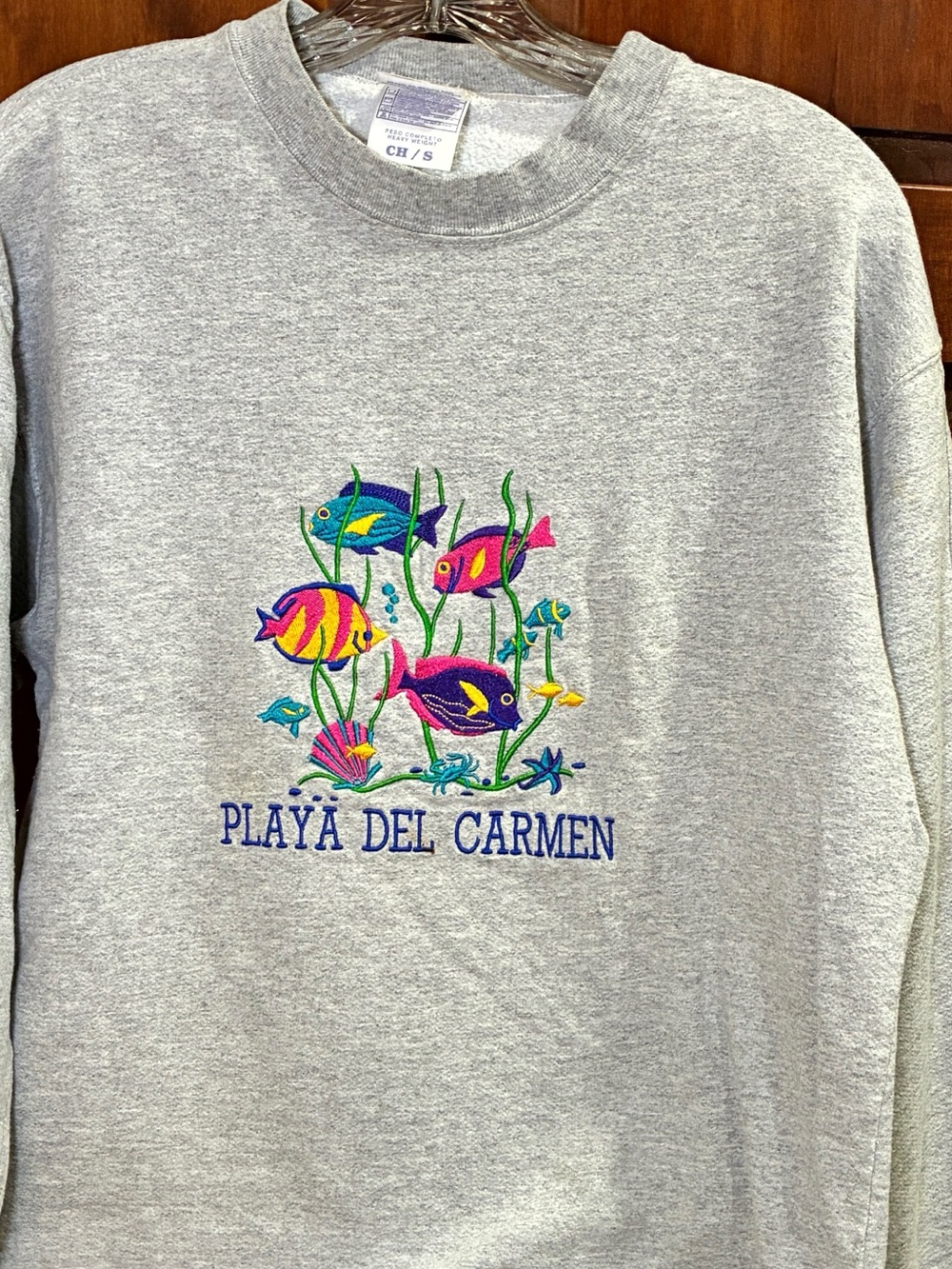 Vintage 90’s era Playa Del Carmen Embroidered Fish Sweatshirt - Gray